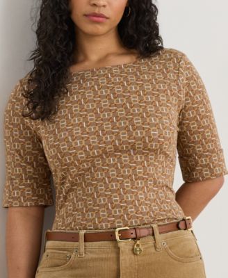 Plus Size Geo-Print Boat Neck T-Shirt