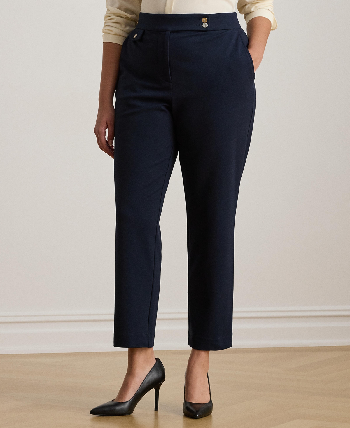 Ralph Lauren Plus Size High Rise Ponte Ankle Pants In Blue