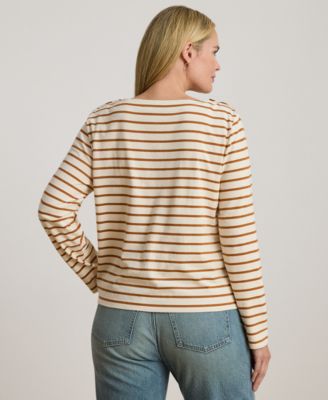 Plus Size Striped Boat Neck Top