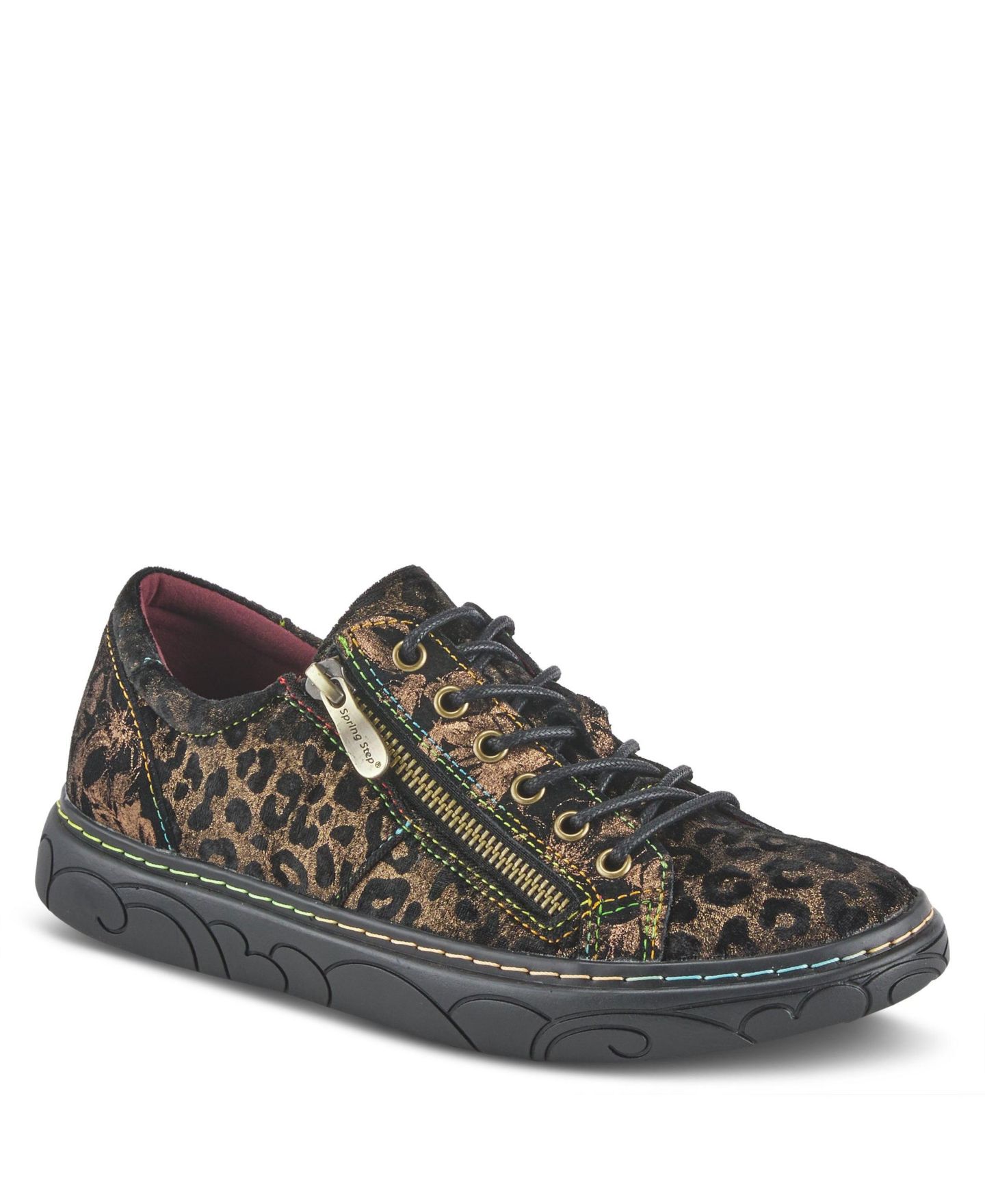 Женские кроссовки L'Artiste L Artiste Danli-Cheeta Hand Painted Leather Platform Sneakers with Metallic Floral Accents and Removable Insole, цвет: Бронзовый разноцветный — фото 1