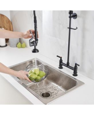 Commercial Restaurant Pull Down 2-Handle Wall Mount Pre-Rinse Spray Utility Kitchen Faucet