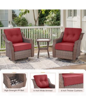 Farmhouse Outdoor Wicker Swivel Glide Chair Set with 6" Thickness Cushions