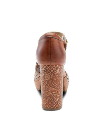 Women's Debbihary Hand-Painted Leather Mary Jane Pumps with Rose Embossing, Cutouts, Adjustable Strap, and 4-Inch Leather-Wrapped Heel