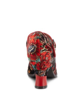 Women's Adodora Floral Tapestry Mary Jane Heels with Hook-and-Loop Strap, Cushioned Insole, and Flexible Sole