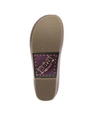 L Artiste Women s BURBANK Hand-Painted Leather Clogs with Floral Embossing and Elastic Insets