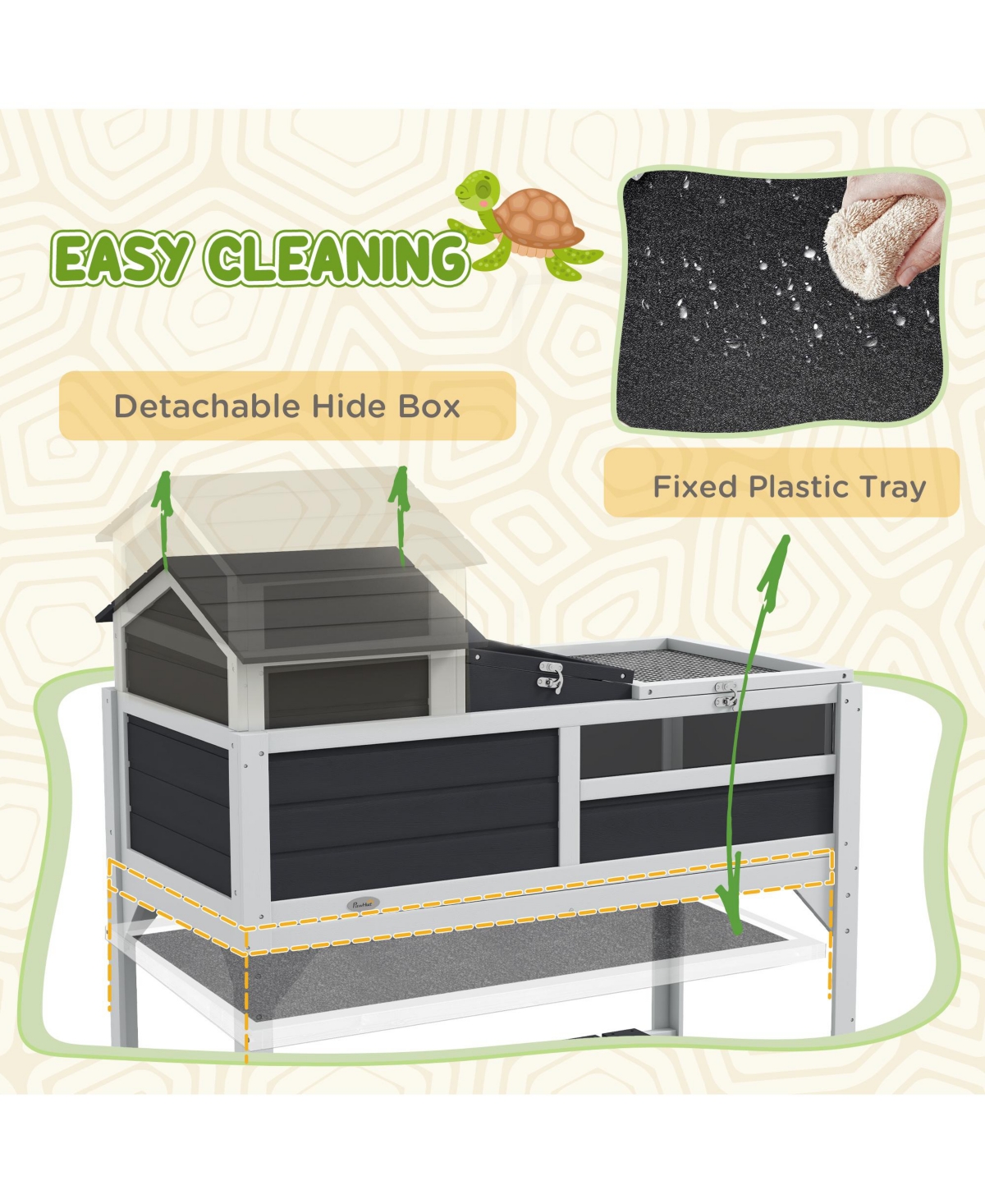 PawHut Tortoise Habitat with Adjustable Lamp Holder, Storage Shelf,