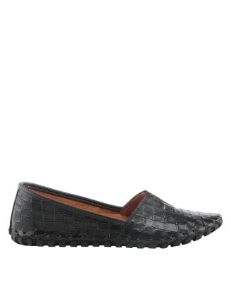 Kathaleta-Croco Leather Slip-On Comfort Flats with Arch Support & Removable Insole