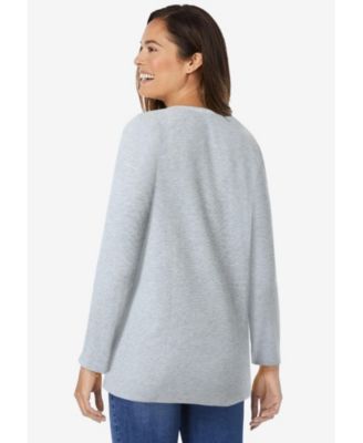 Women's Plus Size Embroidered Thermal Henley Tee