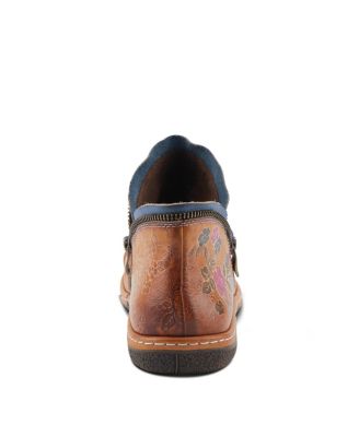 Women's Chesapeake Hand-Painted Leather Booties with Ruched Front, Inside Zipper, Floral Details – Comfortable Boho-Inspired Ankle Boots