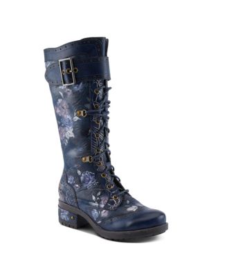 Women's Kisha-Boss Tall Leather Combo Boots with Lace-Up Front, Inside Zipper, Stretch Strap, and Lug Sole