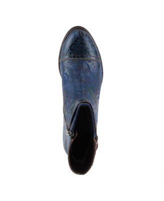 Women's Antilles Floral Embossed Suede Ankle Booties with Vintage Buckle Detail, Inside Zipper, Low Heel, Faux Fur Lining