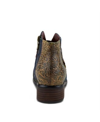 Women s Georgiana Leather Booties with Decorative Buckle, Rainbow Stitching, and Full-Zip Closure – French-Inspired Comfort Ankle Boot