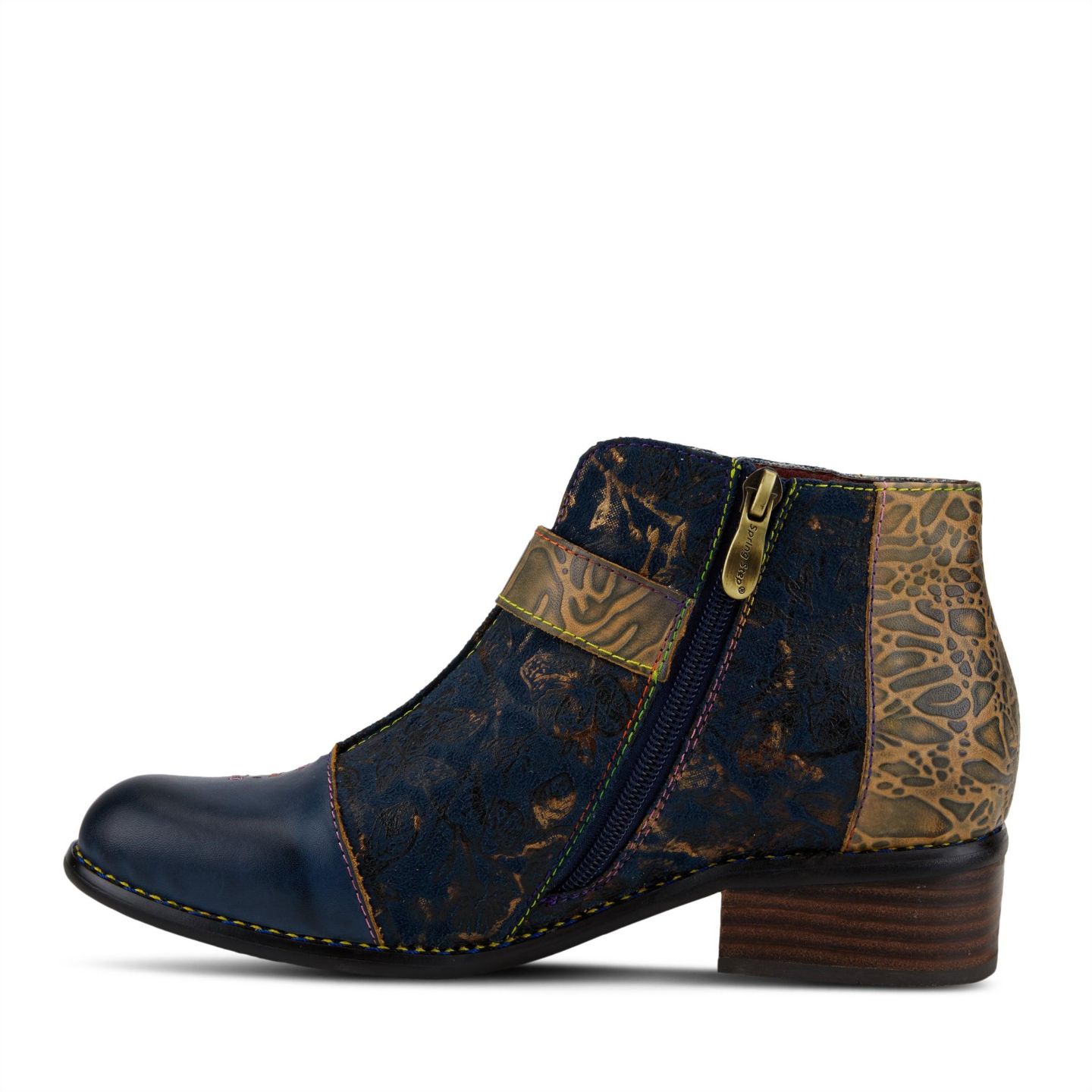 Женские ботинки L'Artiste Women s Georgiana Leather Booties with Decorative Buckle, Rainbow Stitching, and Full-Zip Closure - French-Inspired Comfort Ankle Boot, цвет: Синий разноцветный — фото 4