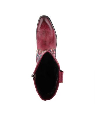 L Artiste Women s RODEOQUEEN-VIV Western Tall Boots with Embossed Leather, Floral Velvet Shaft, and Stacked Heel