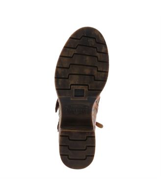 L Artiste Women s Moonlit Leather Ankle Boots with Floral Embossing, Triple Buckle Straps, Inside Zipper, Lug Sole, Velvet Lining, and Brass Accents