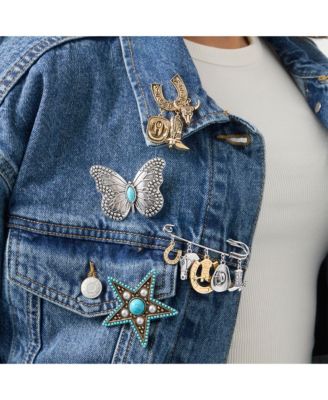 Silver Antique Butterfly Pin with Turquoise Accent