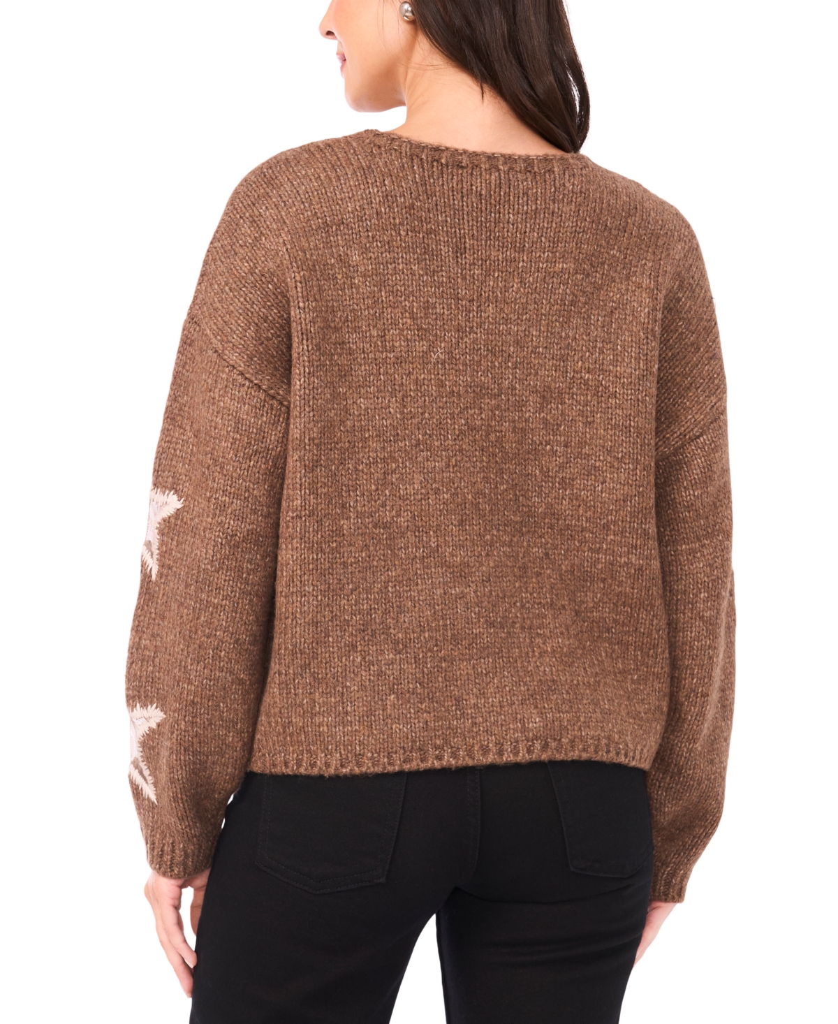 Sam & Jess Women's Crewneck Star Pattern Sweater In Brown
