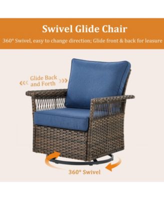 SeagullWing 2-Person Swivel Glider Wicker Outdoor Glider with Olefin Cushion Patio Swivel Chairs