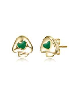 Plated with Enamel or Mother Of Pearl Heart Mushroom Design Stud Earrings