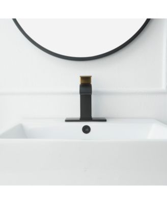 Waterfall Single Hole Single-Handle Low-Arc Bathroom Sink Faucet With Pop-up Drain Assembly In Gold Black