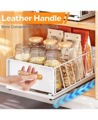 Pull out Cabinet Organizer Fixed with Adhesive Nano Film,Heavy Duty Slide out Pantry Shelves Drawer Storage,Sliding Mesh Cabinet Basket with Handle for Kitchen, Bathroom,Home, 11.8W"X 15.7D"X6.2"H