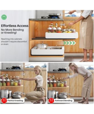 Pull out Cabinet Organizer, Expandable(12&amp;quot;-20&amp;quot;) Heavy Duty Slide out Drawers Fixed with Adhesive Nano Film for Pots, Roll out Shelf Storage for Kitchen Base Cabinet Organization(White)