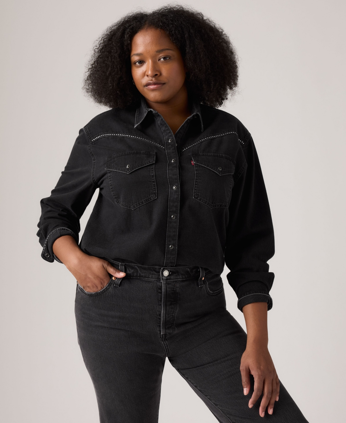 Levi's Plus Size Sawyer Western Pocket Detail Shirt In Black