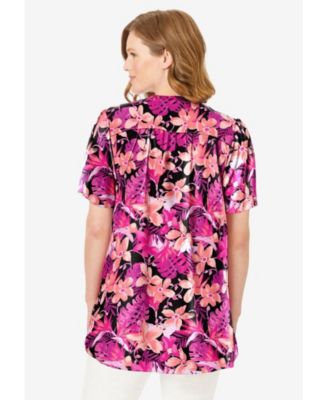 Plus Size Pintucked Half-Button Tunic