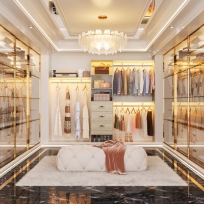 8-Foot Walk-In Closet Organizer with 3 Shelving Towers, Heavy-Duty Clothes Rack and 3 Drawers