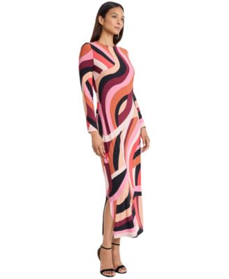 Women's Printed Crewneck Midi Dress