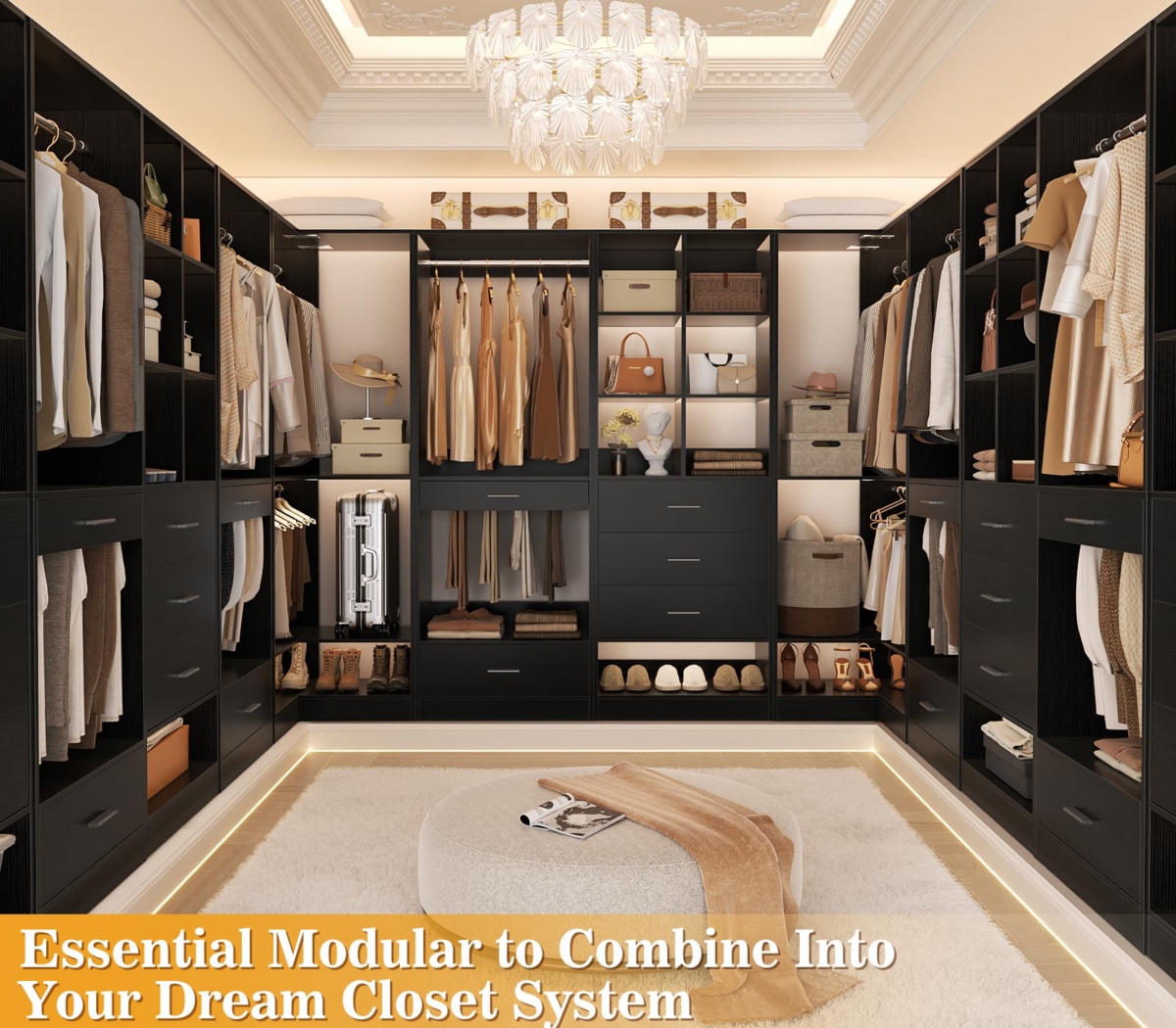 Aheaplus Closet System Organizer with Hanging Area, Freestanding Wooden Drawers