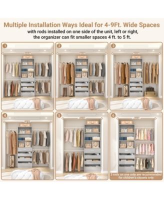 8FT Wall Mounted Closet System with 4 Drawers and 4 Hanging Rods, Garment Rack with Shelves