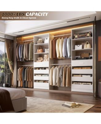 8FT Wall Mounted Closet System with 4 Drawers and 4 Hanging Rods, Garment Rack with Shelves