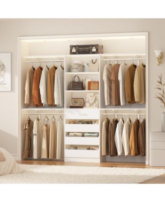Closet Organizer System with 4 Reversible Shelves, 4 Wood Drawers, and 4 Hanging Rods, 96-Inch Wardrobe Clothes Rack