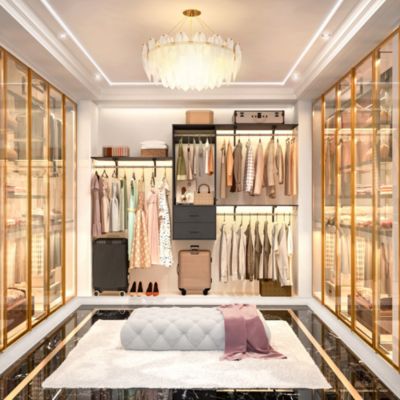 96 Inch Wall Mounted Closet Organizer System with 3 Shelves and Rods, Closet Rack with 2 Drawers