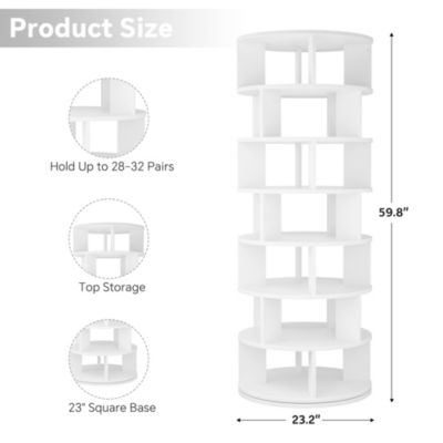 7-Tier Rotating Shoe Rack, 360° Display Wooden Revolving Shoe Rack Tower
