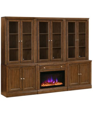 Amren 149" Wood 3 Door Hutches with 2 Door Base and Open Base with Drawer Fireplace Insert