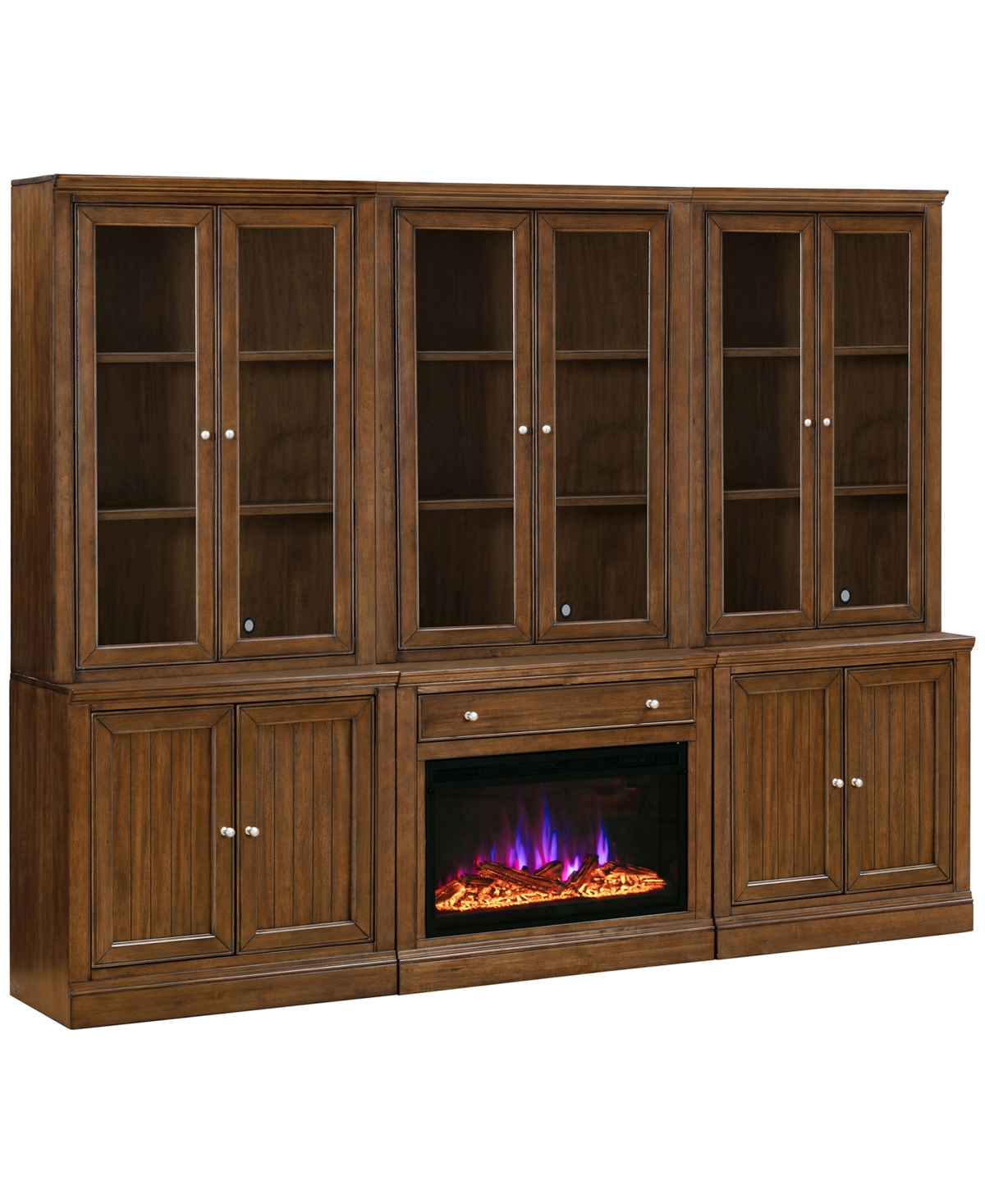 Macy's Amren 3 Door Hutches With 2 Door Base And Open Base With Drawer And Fireplace Insert In Brown
