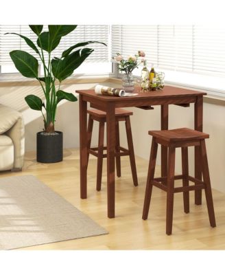 3 PCS Bar Table Set w/ 1 Table 2 Bar Stools Wood Veneered Tabletop Dining Room
