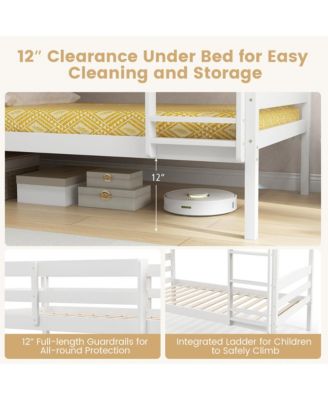 Twin Over Twin Bunk Bed Wooden Convertible Into 2 Beds High Guardrails