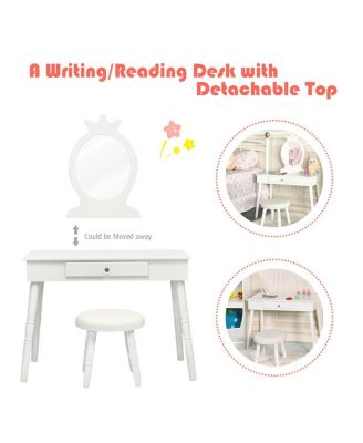 Kids Vanity Makeup Table & Chair Set Make Up Stool Play Set for Children