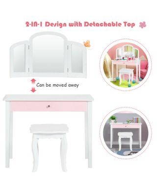 Kids Vanity Set with Tri-Folding Mirror and Chair – Princess Style Makeup Dressing Table