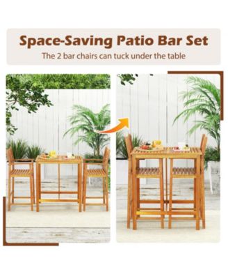 3 PCS Outdoor Acacia Wood Bar Set w/ Slatted Seat & Tabletop