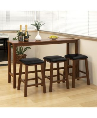 4-Piece Bar Table Set w/ Power Outlet Counter-Height Table & 3 Bar Stools