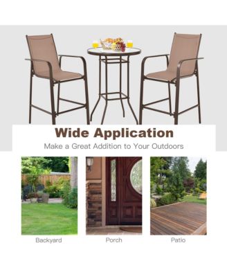 3PCS Patio Bar Set Outdoor Bistro Set with 2 Stools & 1 Tempered Glass Table