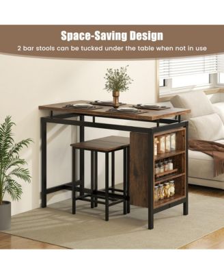 3-Piece Dining Table Set Bistro Table & 2 Bar Stools w/ 3-Tier Storage Shelf
