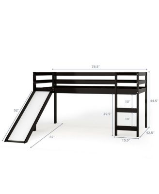 Twin Size Loft Bed with Slide Wood Low Sturdy Loft Bed Bedroom
