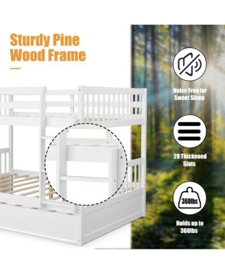 Full over Full Bunk Bed Platform Wood Bed Captain's Bed w/ Trundle & Ladder Rail