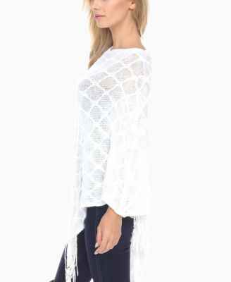Women's Open Knit Fringe Poncho Sweater