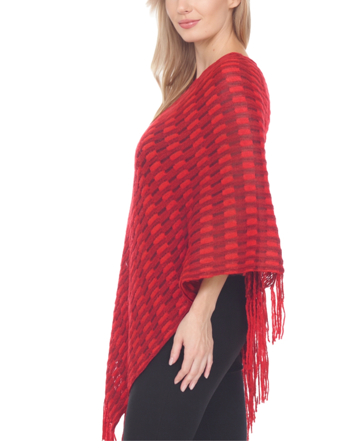 White Mark Women's Textured Fringed Poncho Sweater In Animal Print